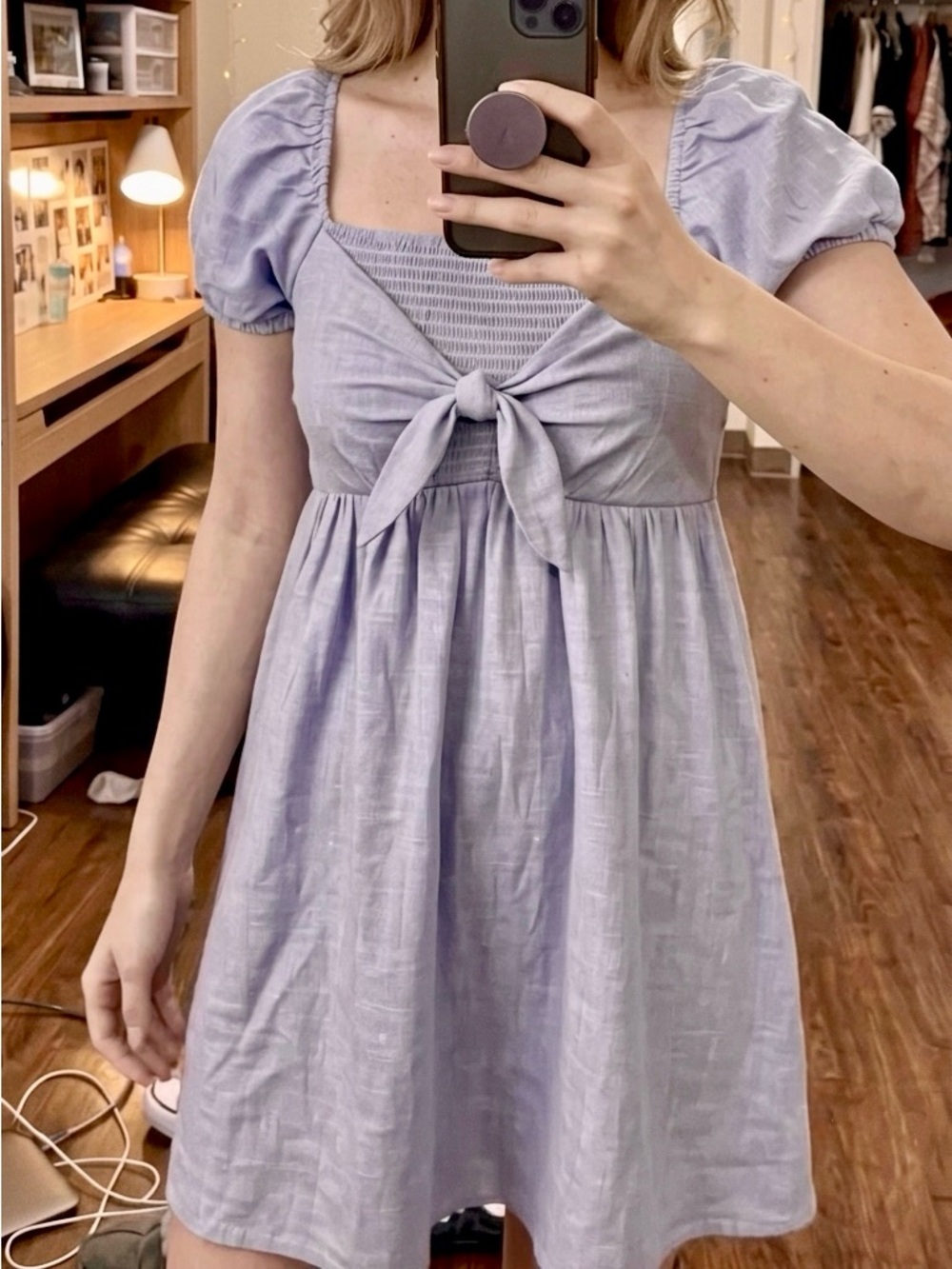 Light Blue Mini Dress with Front Tie